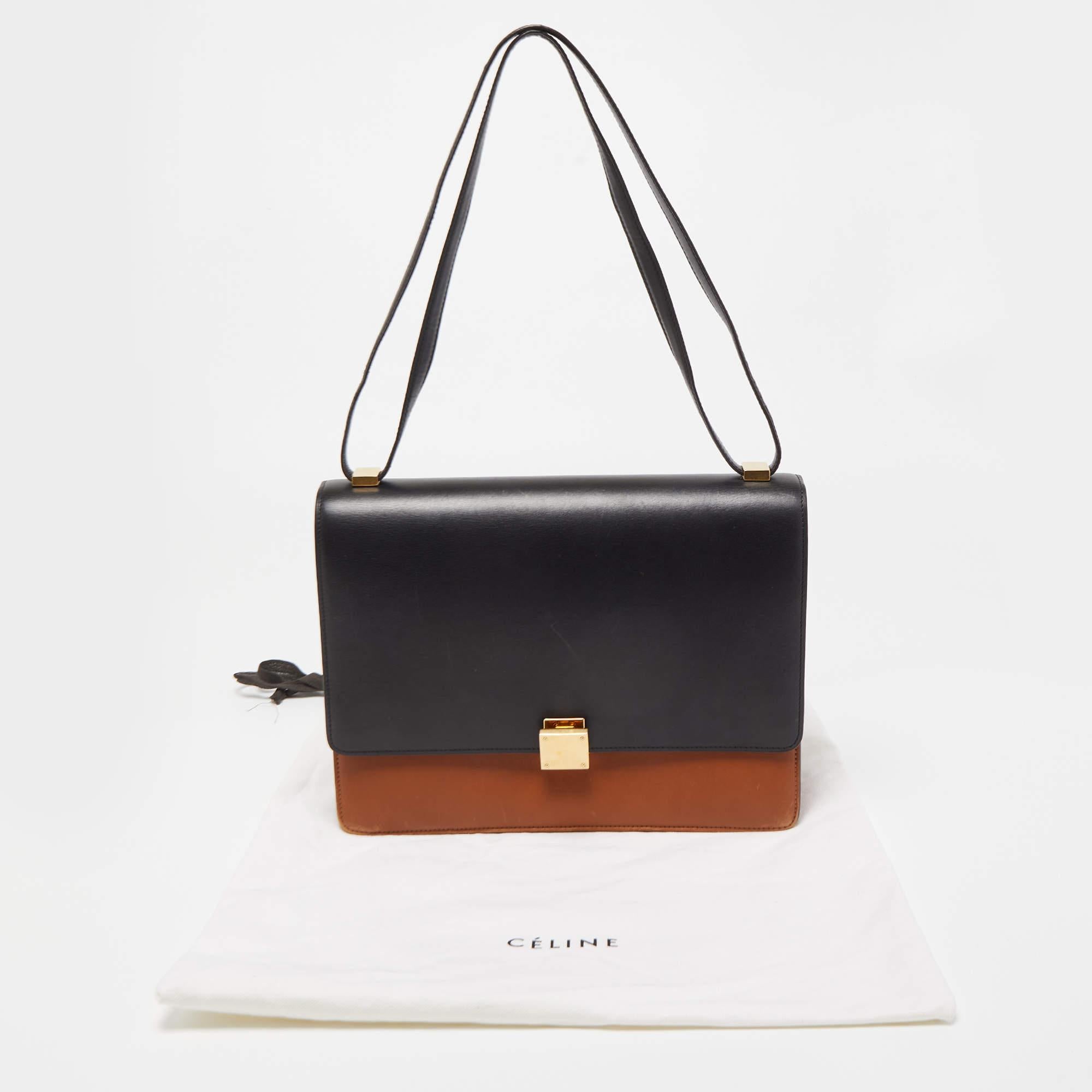 Celine Black/Tan Leather Large Case Flap Chain Bag 5
