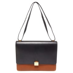 Celine Black/Tan Leather Large Case Flap Chain Bag