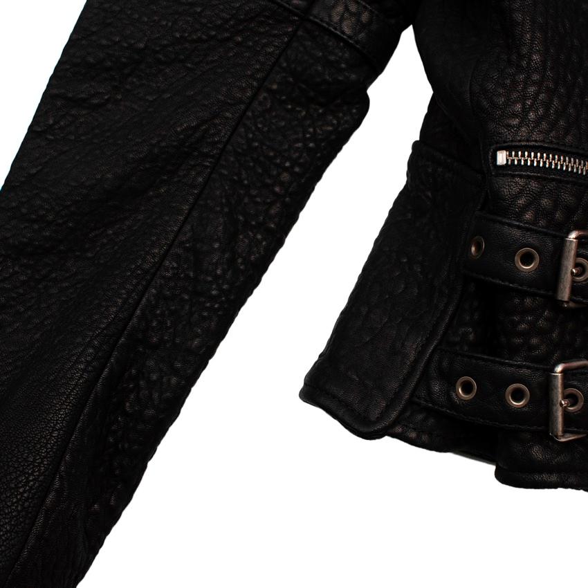 Celine Black Textured Lambskin Biker Jacket - Size US 6 For Sale 2