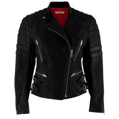 Giacca biker Celine in pelle d'agnello testurizzata nera - Taglia US 6