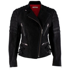 Celine Black Textured Lambskin Biker Jacket - Size US 6