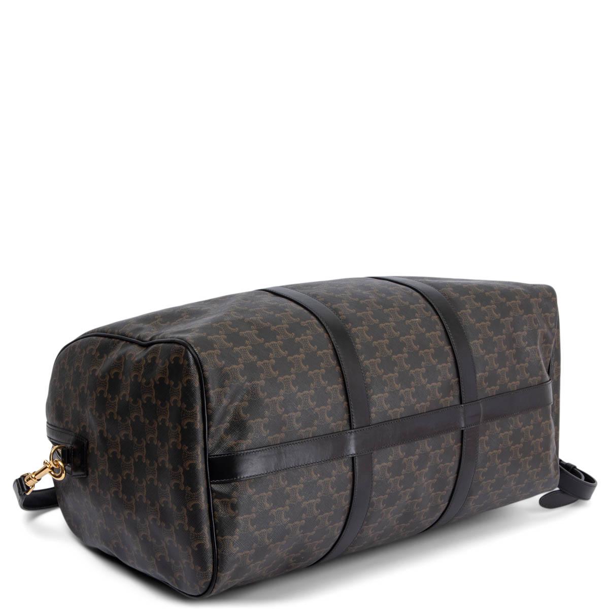 Women's CELINE black Triomphe canvas DUFFLE LARGE Travel Bag