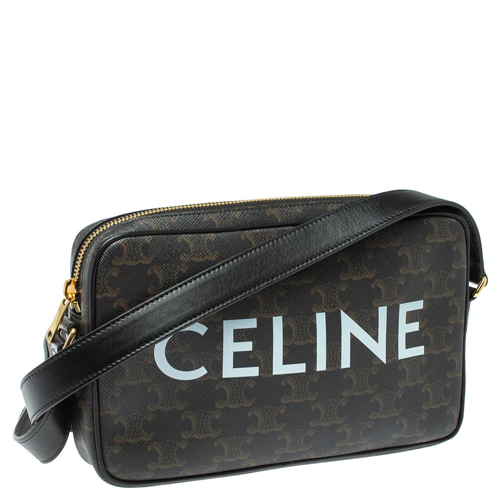 Celine Black Triomphe Coated Canvas Medium Messenger Bag