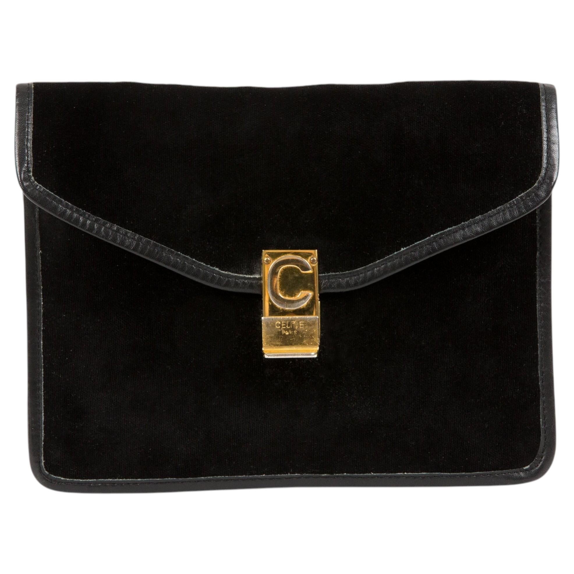 Celine Black Velvet Clutch Bag For Sale
