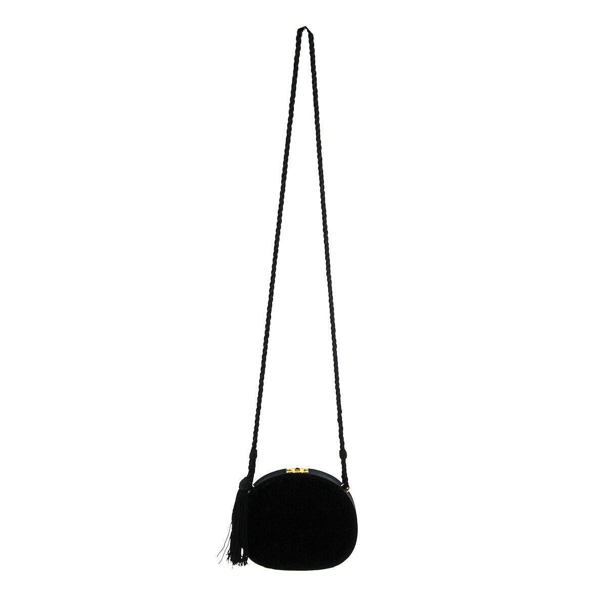 Celine Black Velvet Gold Logo Evening 2 in 1 Small Mini Clutch Shoulder Bag (Schwarz)