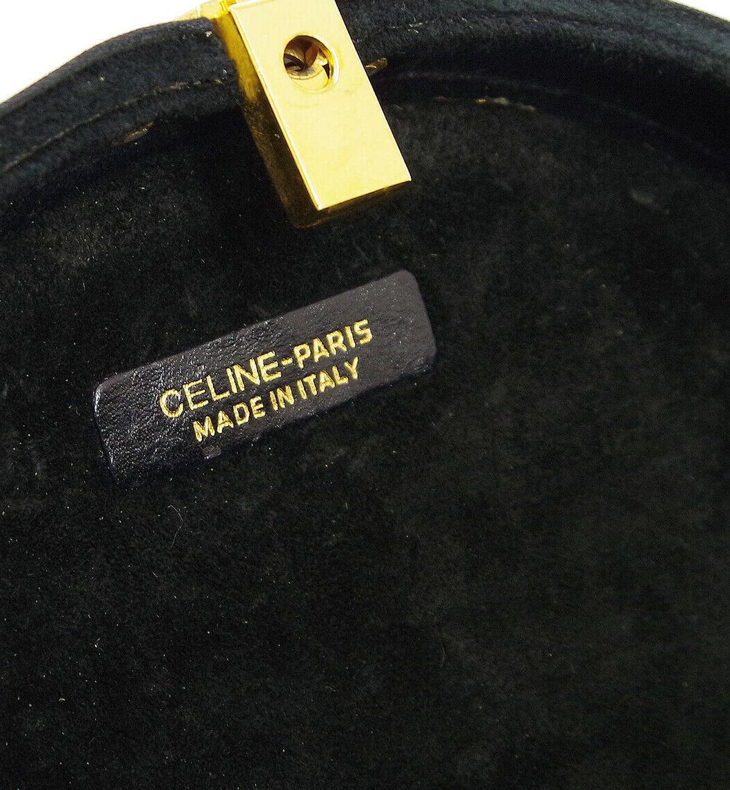 Celine Black Velvet Gold Logo Evening 2 in 1 Small Mini Clutch Shoulder Bag 1