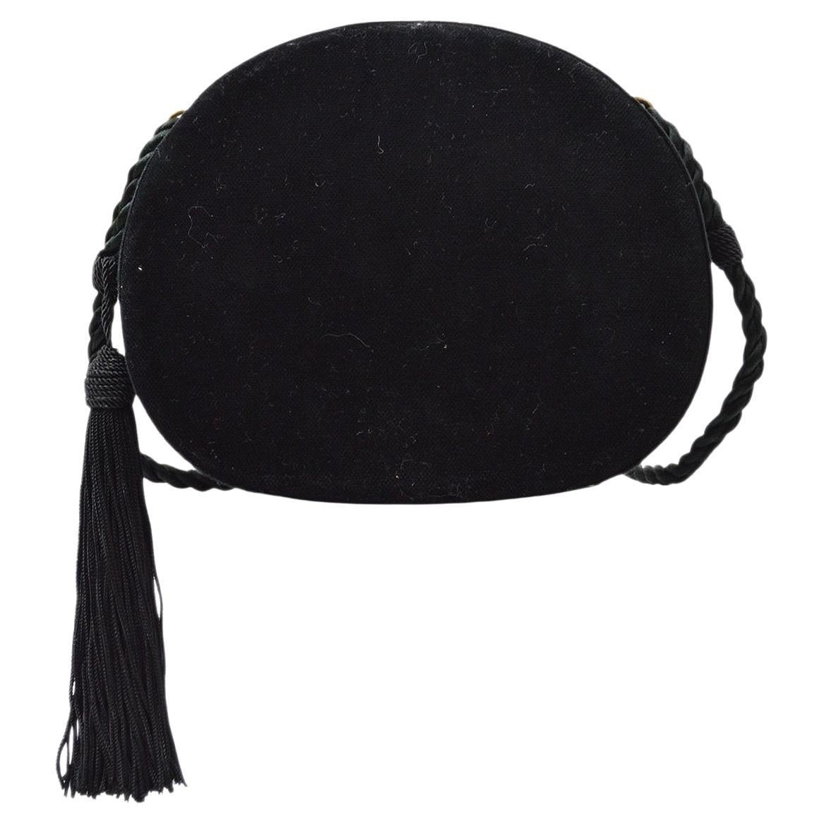 CELINE Black Velvet Gold Logo Shoulder Evening Clutch Bag Bag