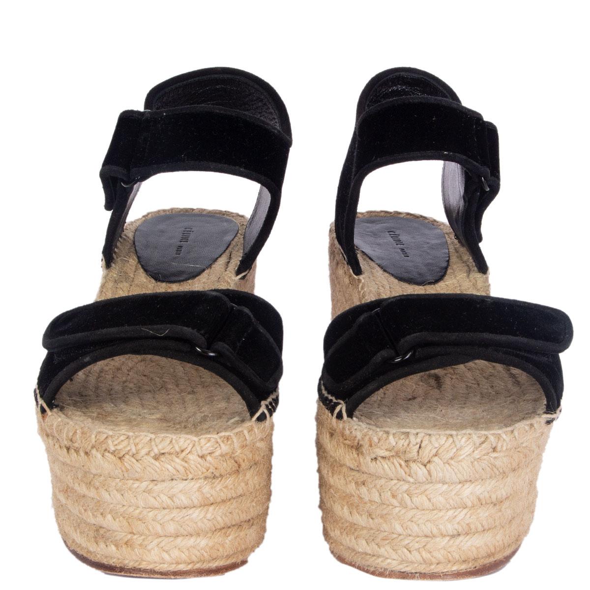 CELINE black velvet SCRATCH Velcro Espadrille Sandals Shoes 40