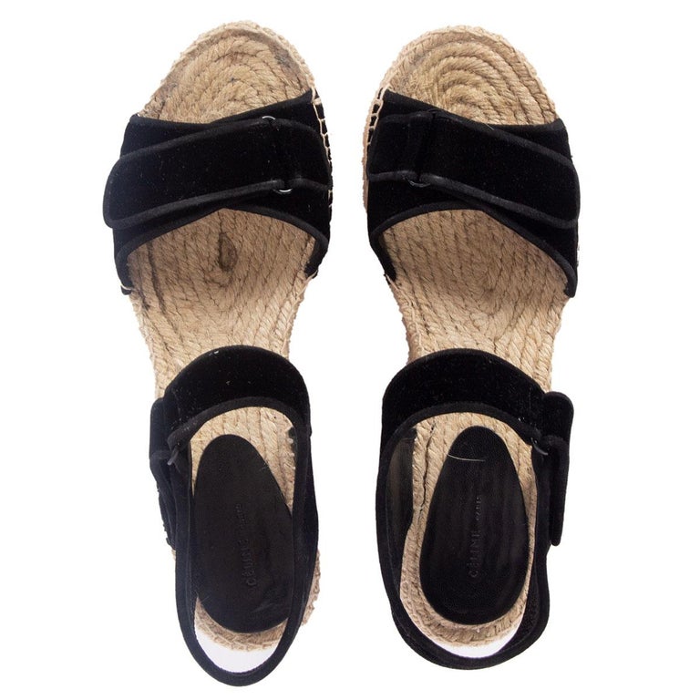 CELINE black velvet SCRATCH Velcro Espadrille Sandals Shoes 40 For Sale at  1stDibs