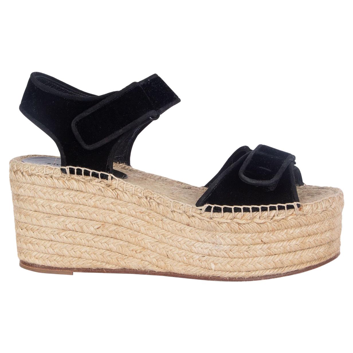 CELINE black velvet SCRATCH Velcro Espadrille Sandals Shoes 40 For Sale at  1stDibs