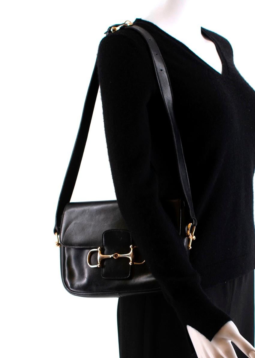 Celine Black Vintage Box Leather Horsebit Shoulder Bag In Good Condition In London, GB