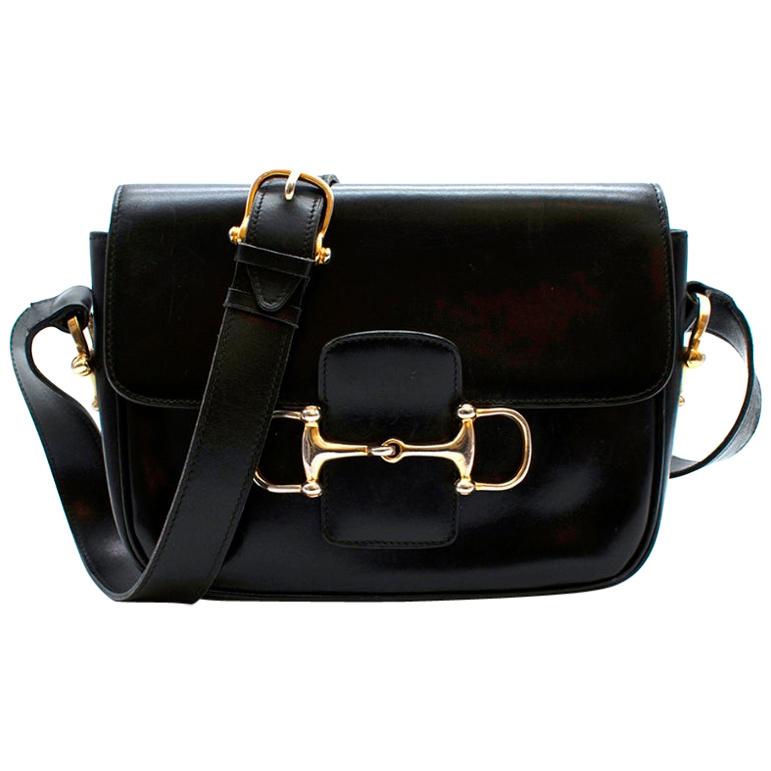 Celine Black Vintage Box Leather Horsebit Shoulder Bag