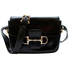 Celine Schwarz Vintage Box Leder Horsebit Umhängetasche