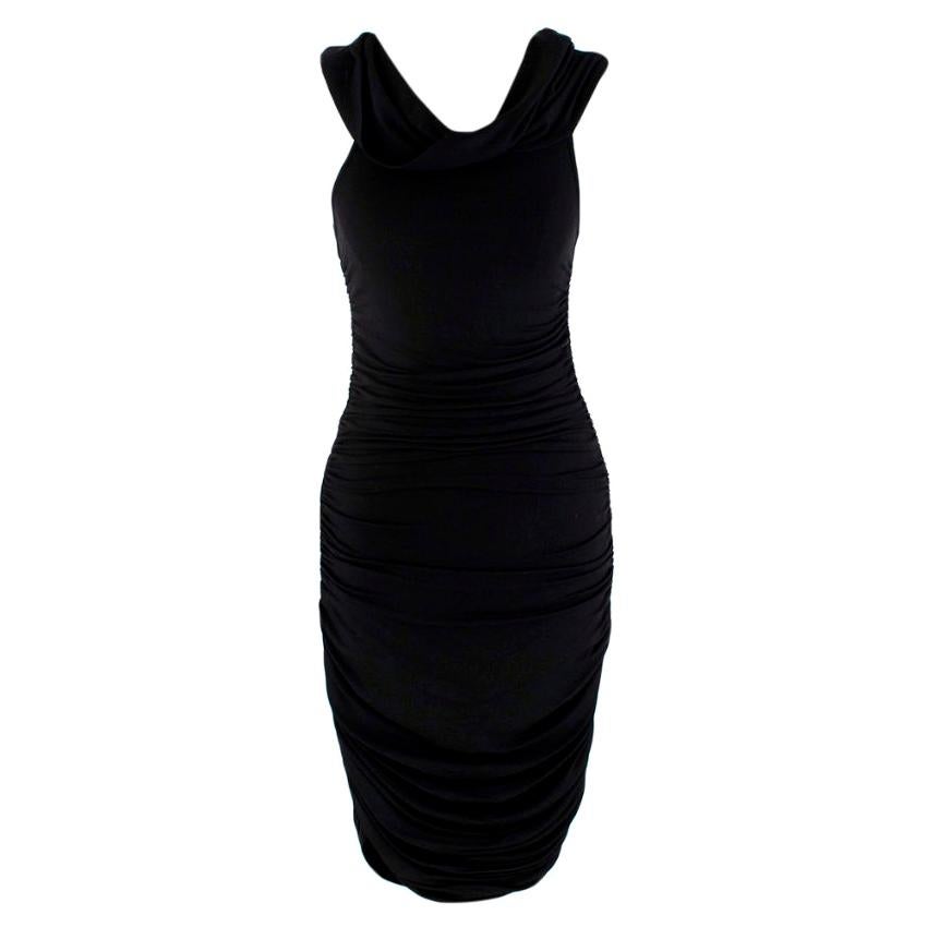 Celine Black Vintage Ruched Fitted Dress - Size M  For Sale