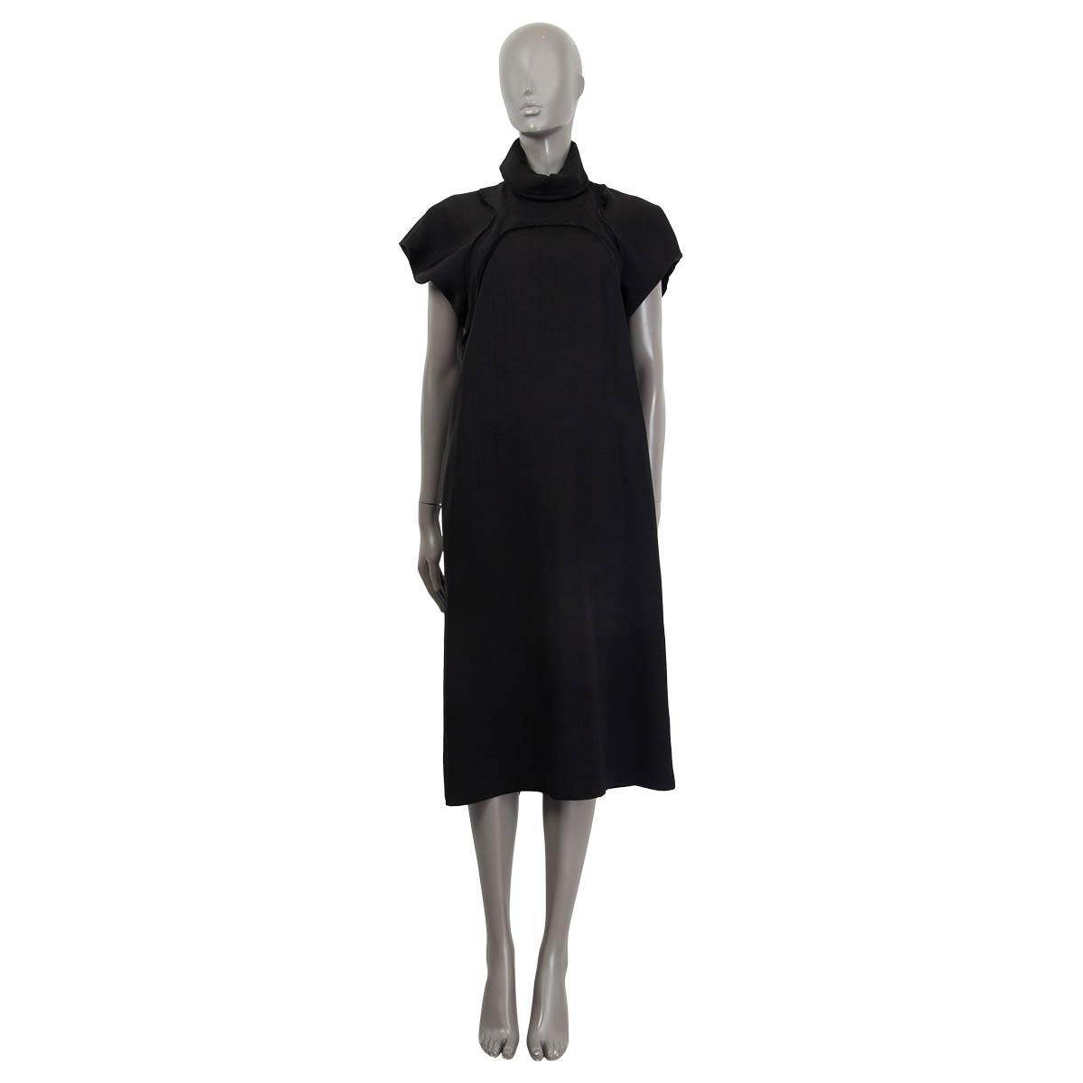 CELINE black viscose cAP SLEEVE TURTLENECK MIDI SHIFT Dress 38 S For Sale