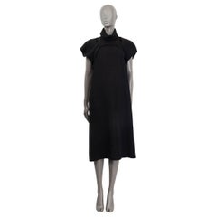 CELINE black viscose cAP SLEEVE TURTLENECK MIDI SHIFT Dress 38 S