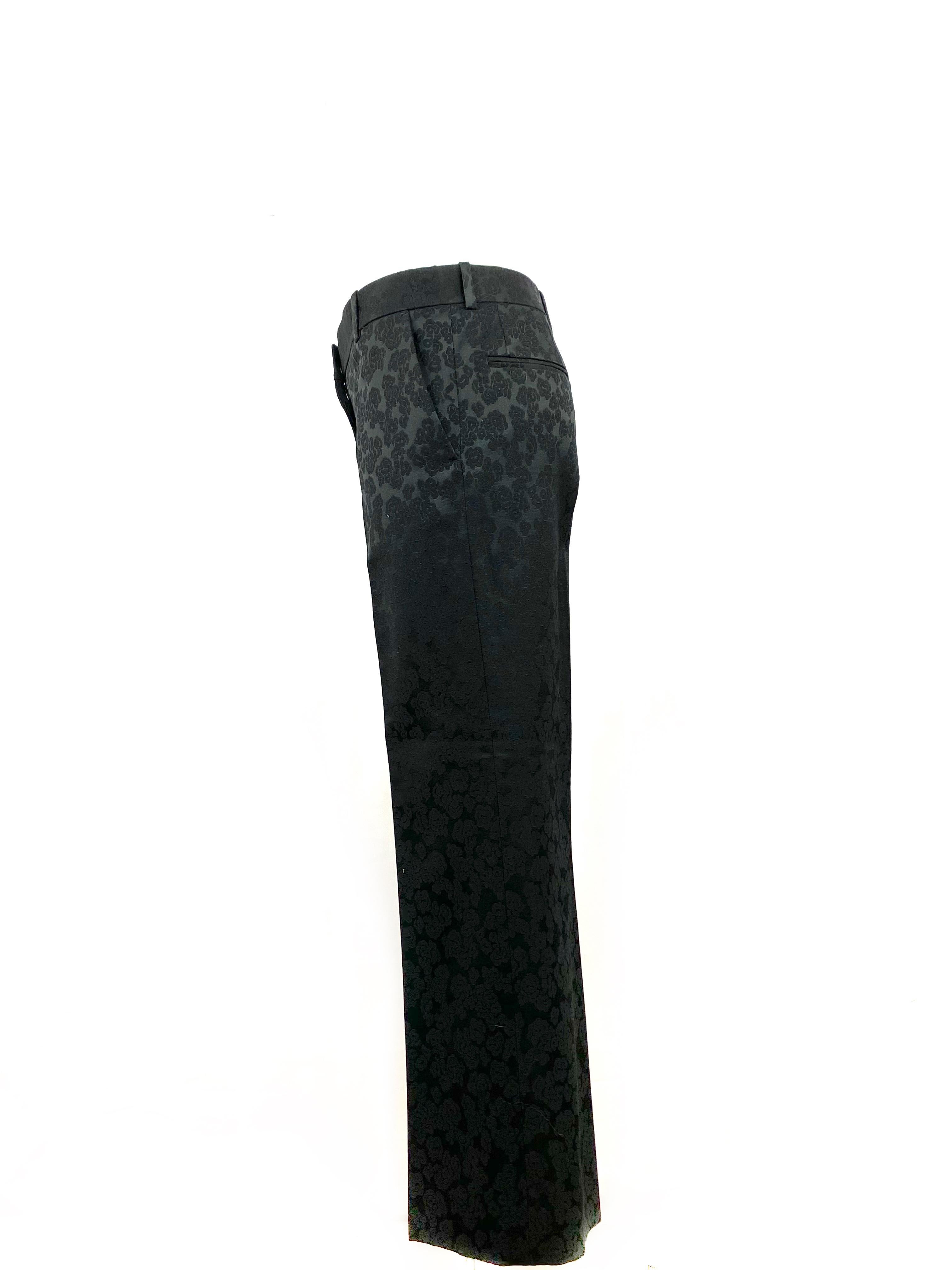 CELINE Black w/ Floral Print Straight Trousers Pants Size 38 In Excellent Condition In Beverly Hills, CA
