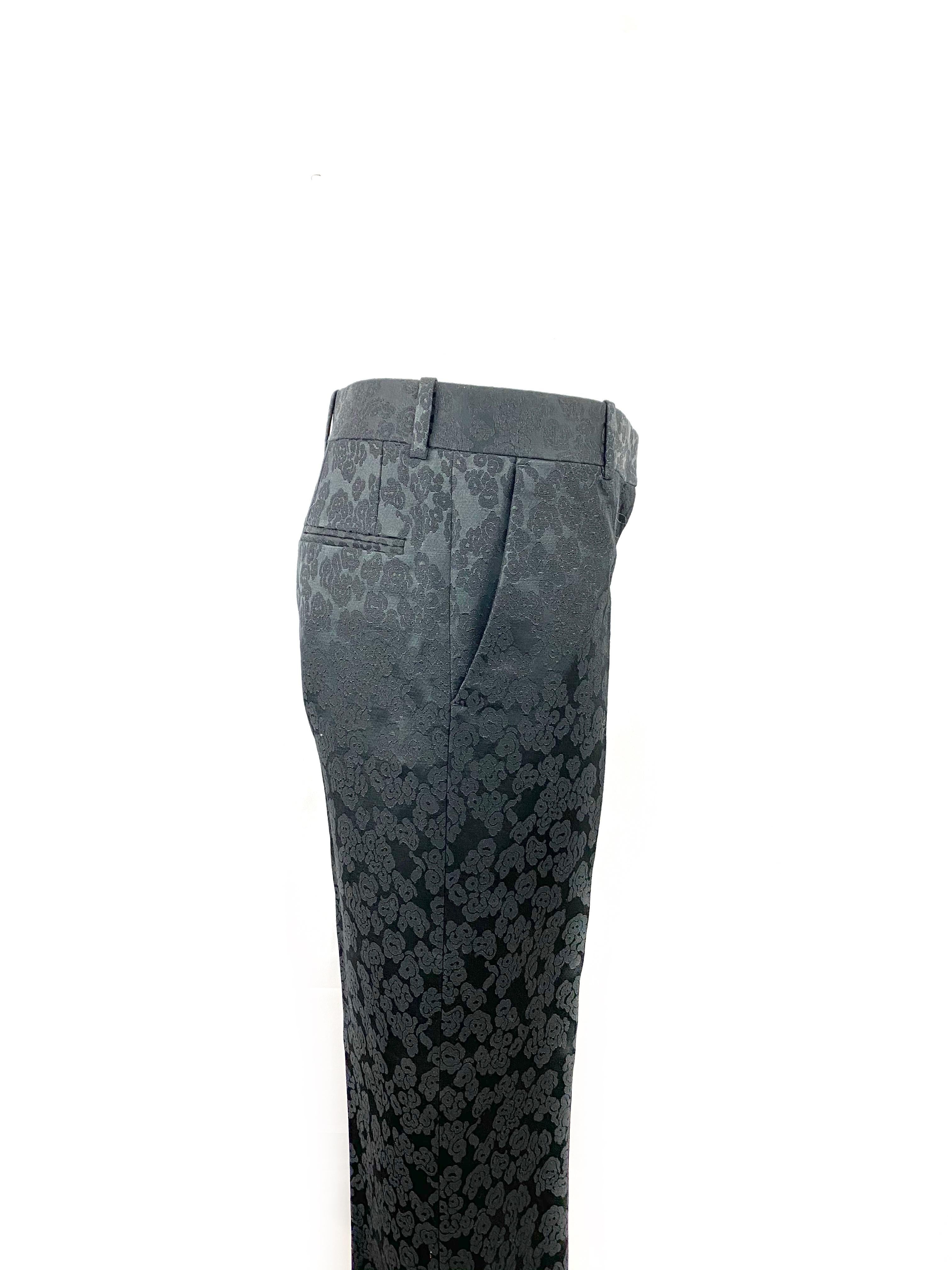 CELINE Black w/ Floral Print Straight Trousers Pants Size 38 1