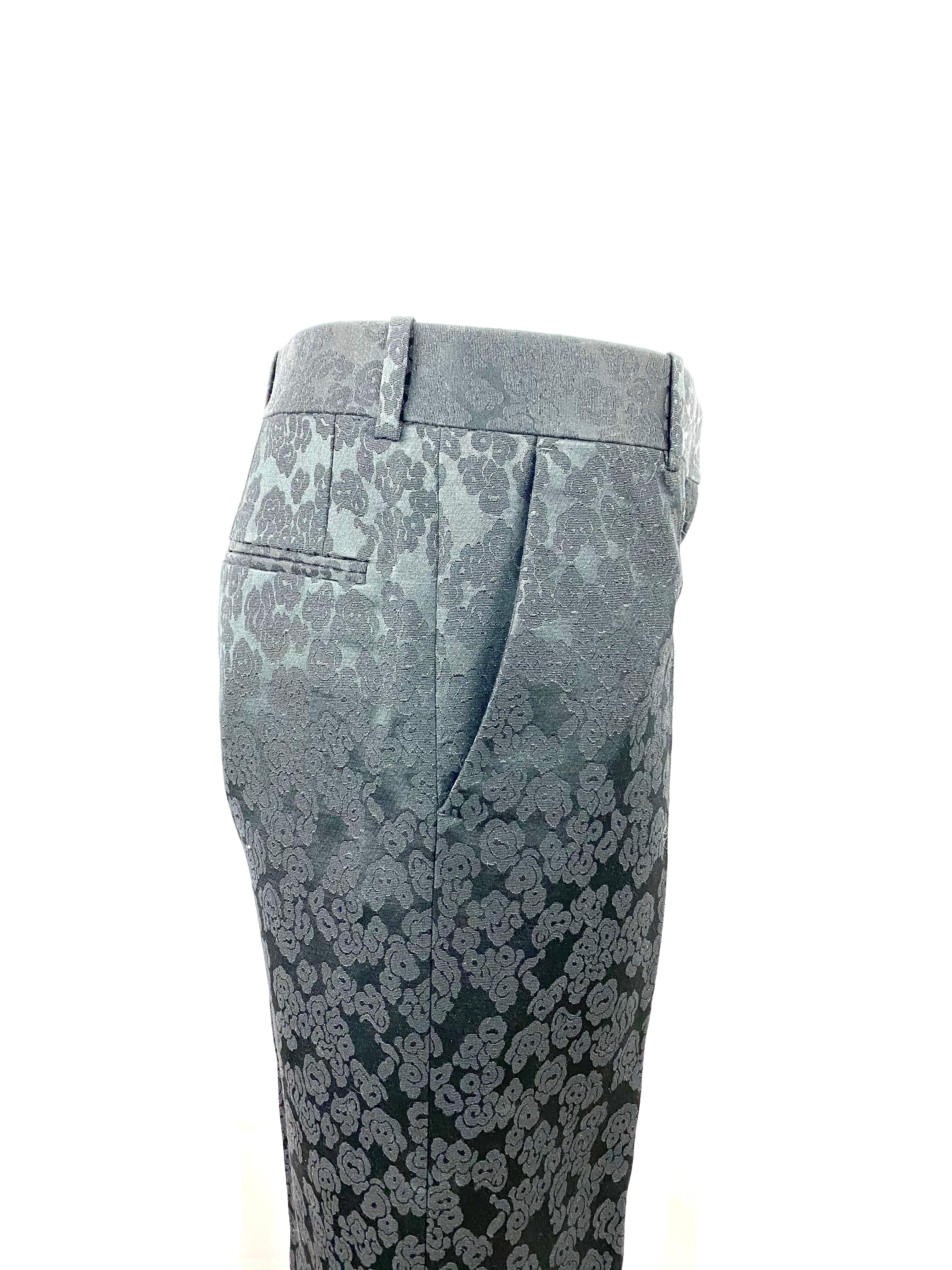 CELINE Black w/ Floral Print Straight Trousers Pants Size 38