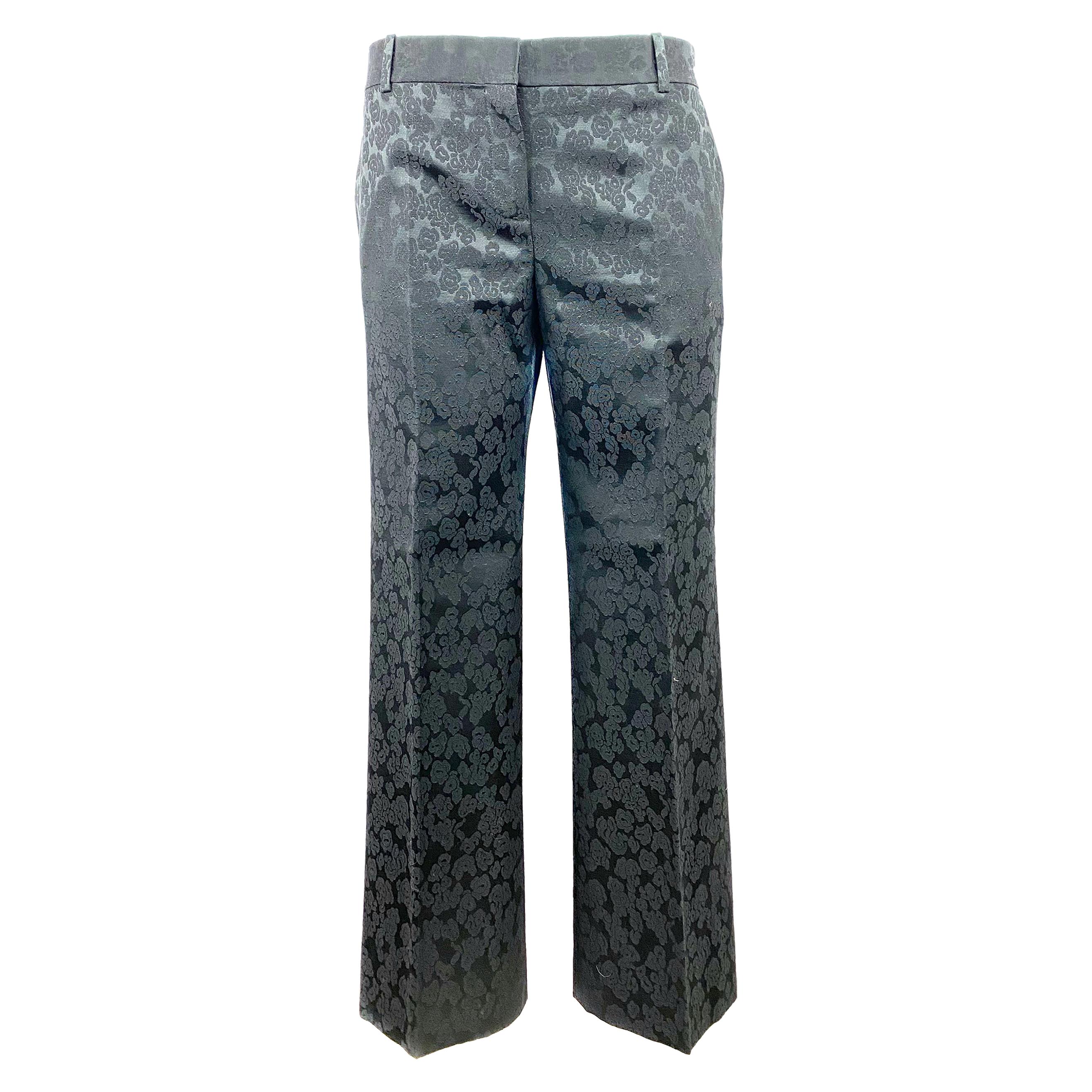 CELINE Black w/ Floral Print Straight Trousers Pants Size 38