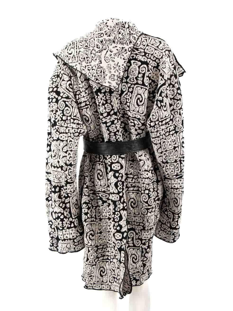 Gray Céline Black & White Abstract Pattern Belted Coat Size M