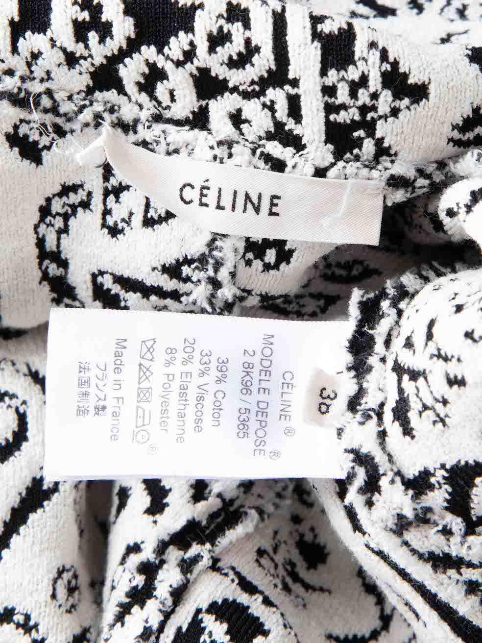 Céline Black & White Abstract Pattern Belted Coat Size M 1