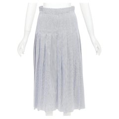 CELINE black white cotton striped box pleated high waist midi skirt FR36 S