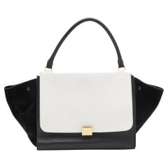 Celine Black/White Leather and Suede Large Trapeze Bag
