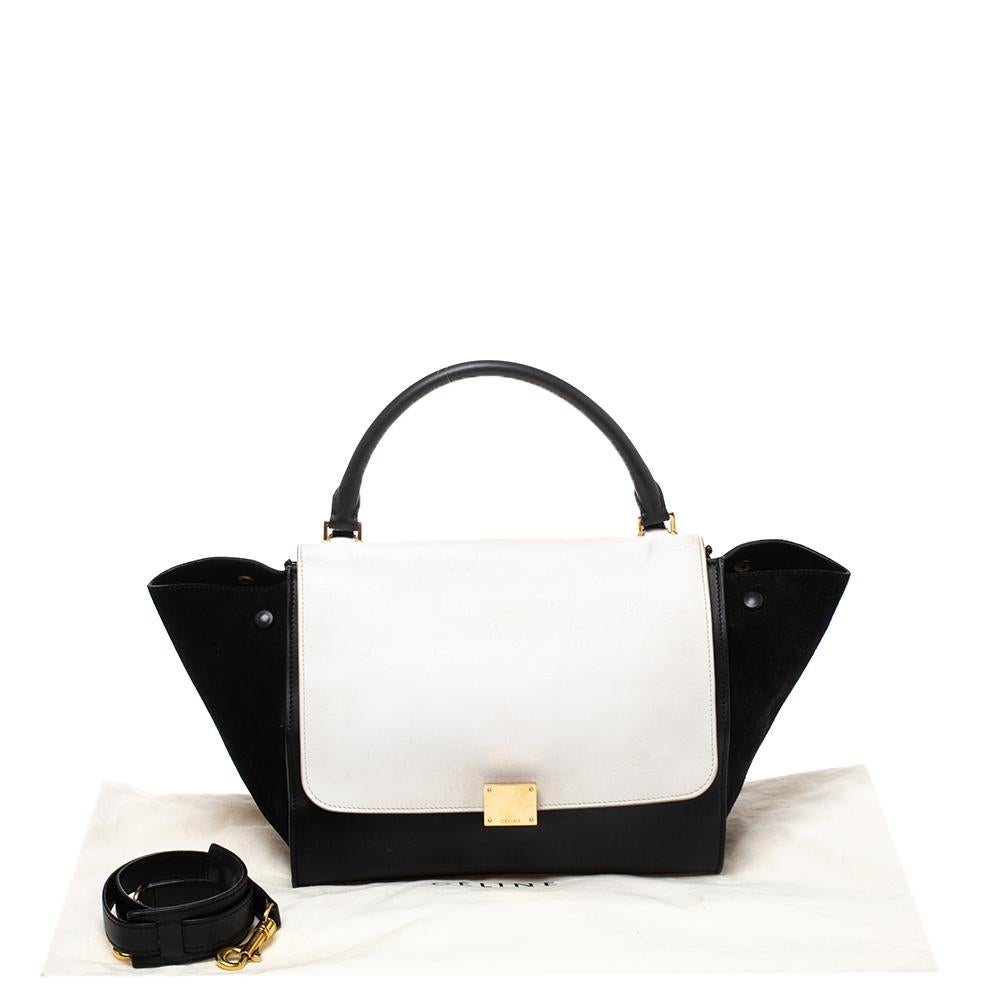 Celine Black/White Leather and Suede Medium Trapeze Bag 4