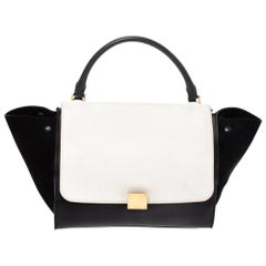 Celine Black/White Leather and Suede Medium Trapeze Bag