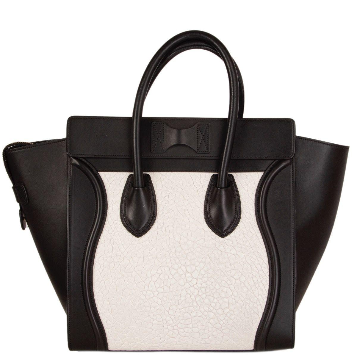 CELINE black and white leather MINI LUGGAGE Tote Shoulder Bag at ...