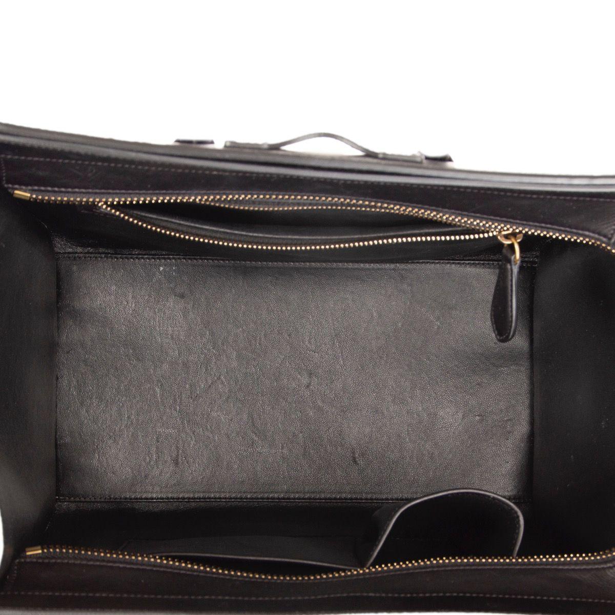 Black CELINE black & white  leather MINI LUGGAGE Tote Shoulder Bag