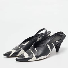 Celine Black/White Leather Pointed Toe Slingback Pumps Size 37.5
