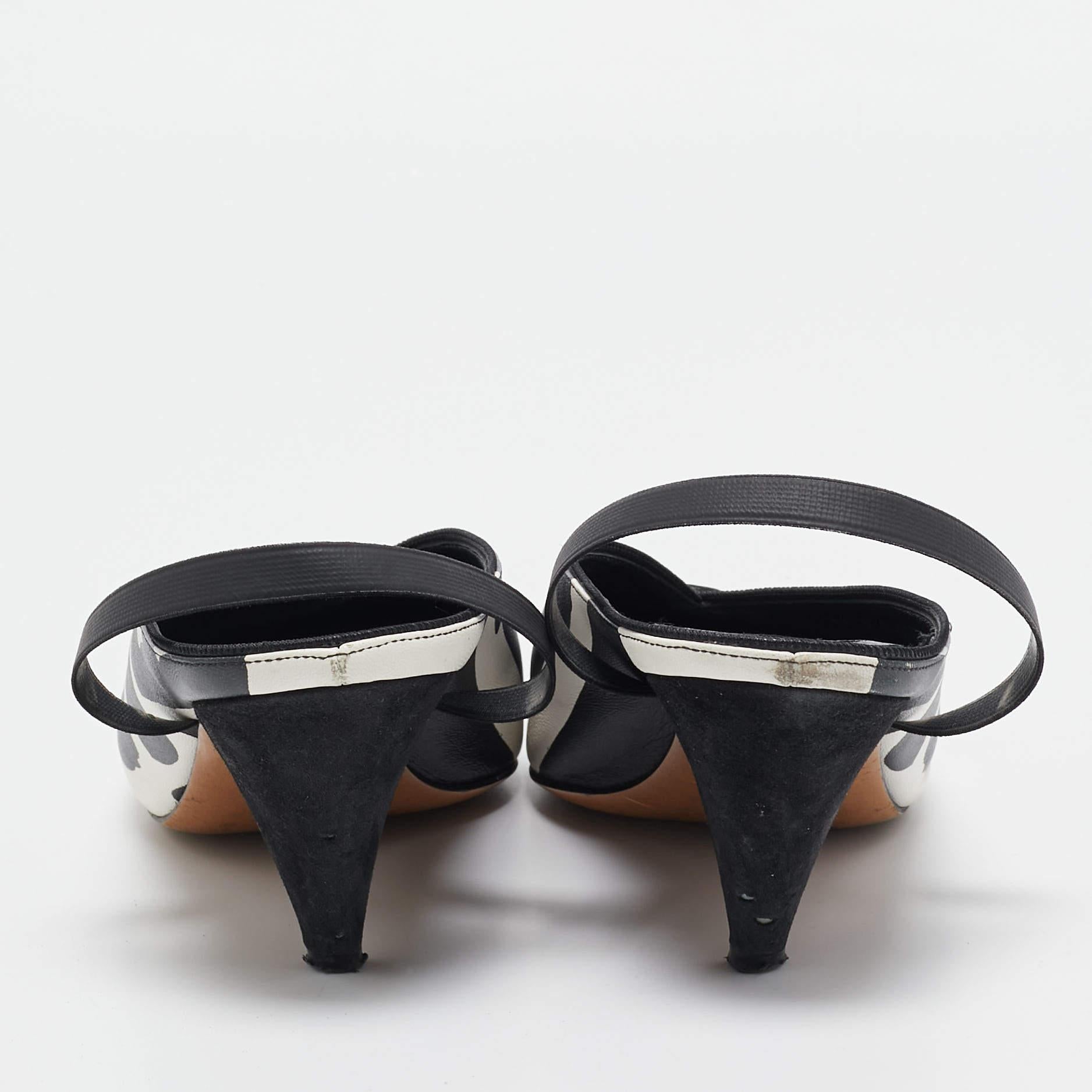 Celine Black/White Leather Pointed Toe Slingback Pumps Size 37.5 For Sale 2