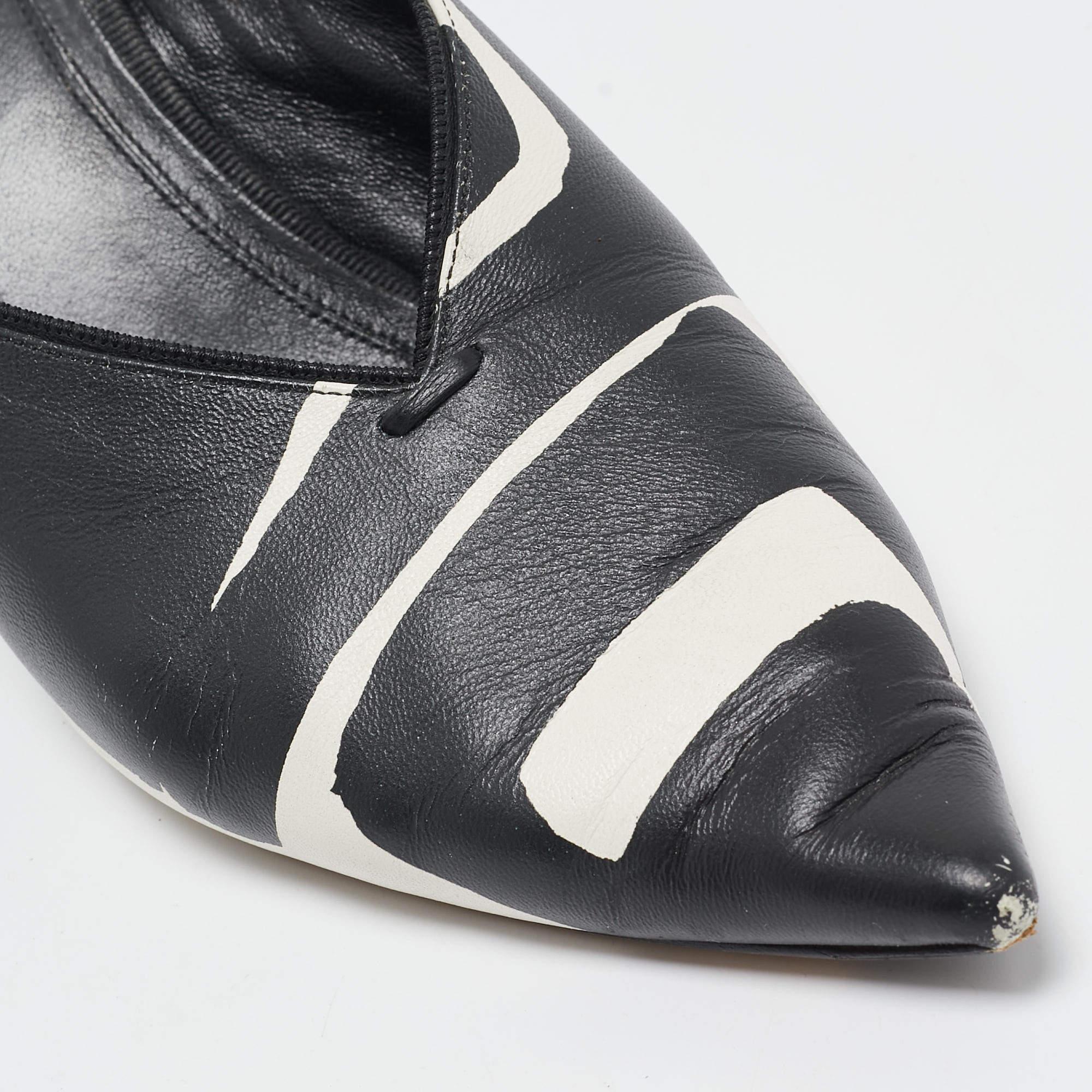 Celine Black/White Leather Pointed Toe Slingback Pumps Size 37.5 For Sale 4