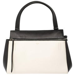 Céline Sac en cuir noir/blanc à petits bords