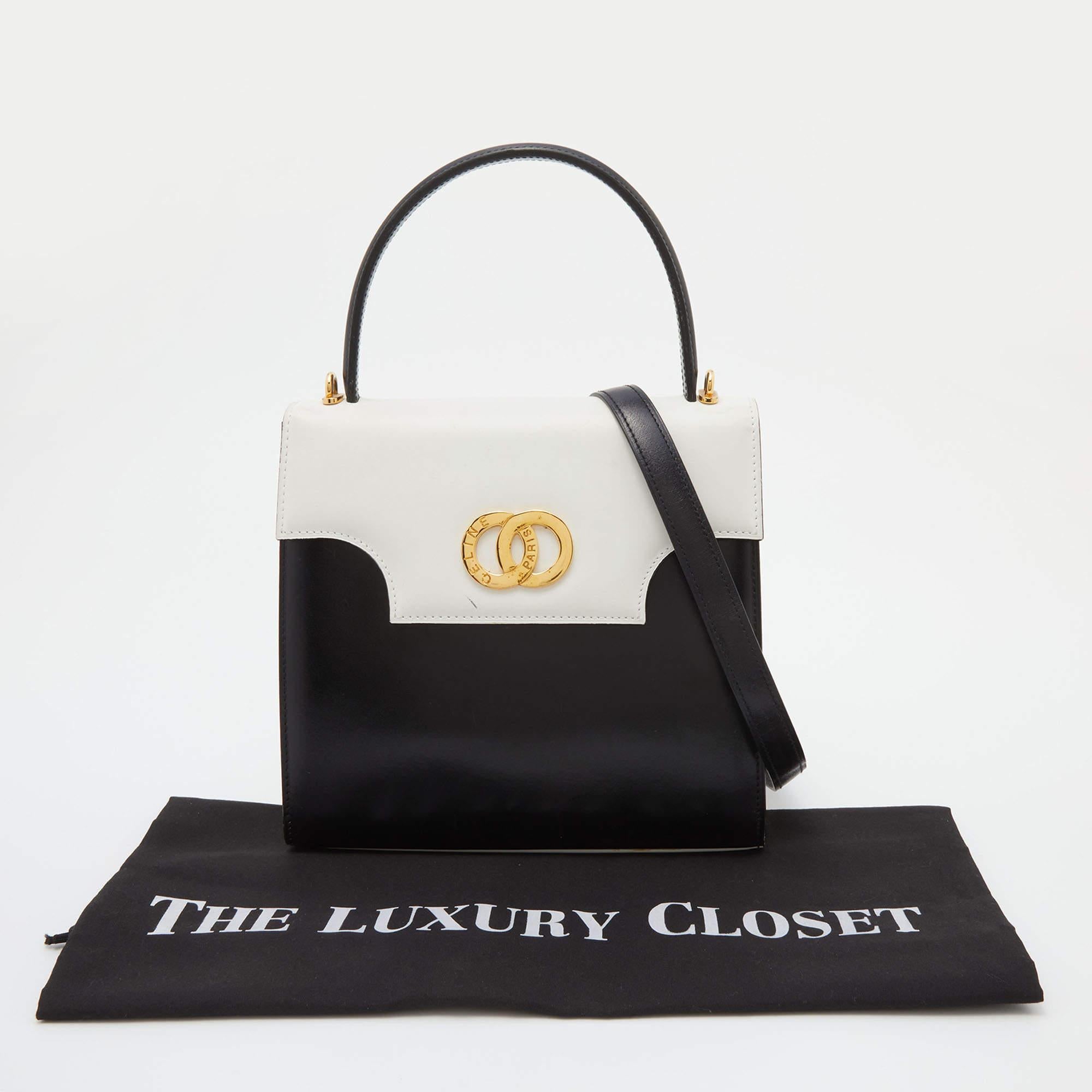 Celine Black/White Leather Vintage Box Top Handle Bag 6