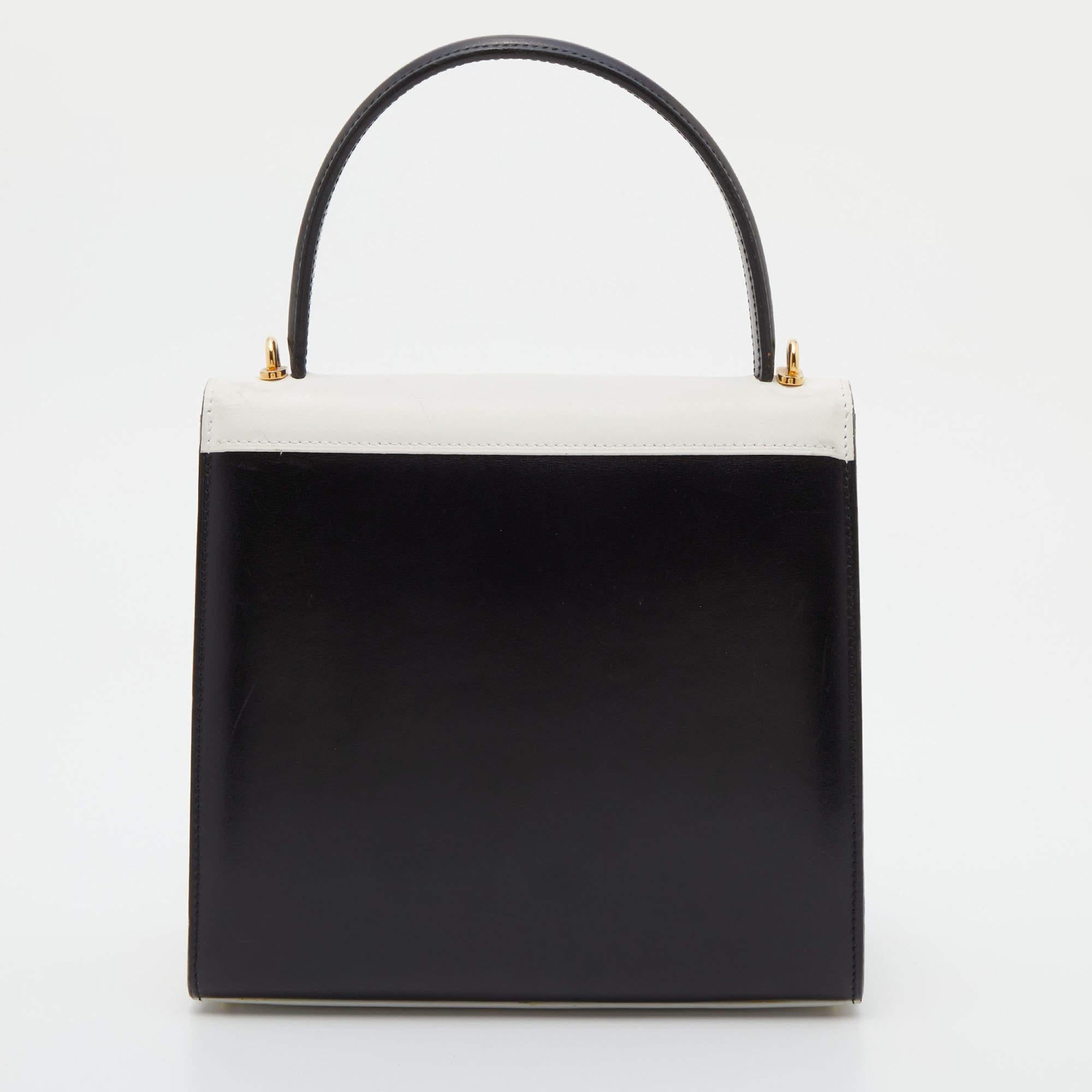 Celine Black/White Leather Vintage Box Top Handle Bag 1