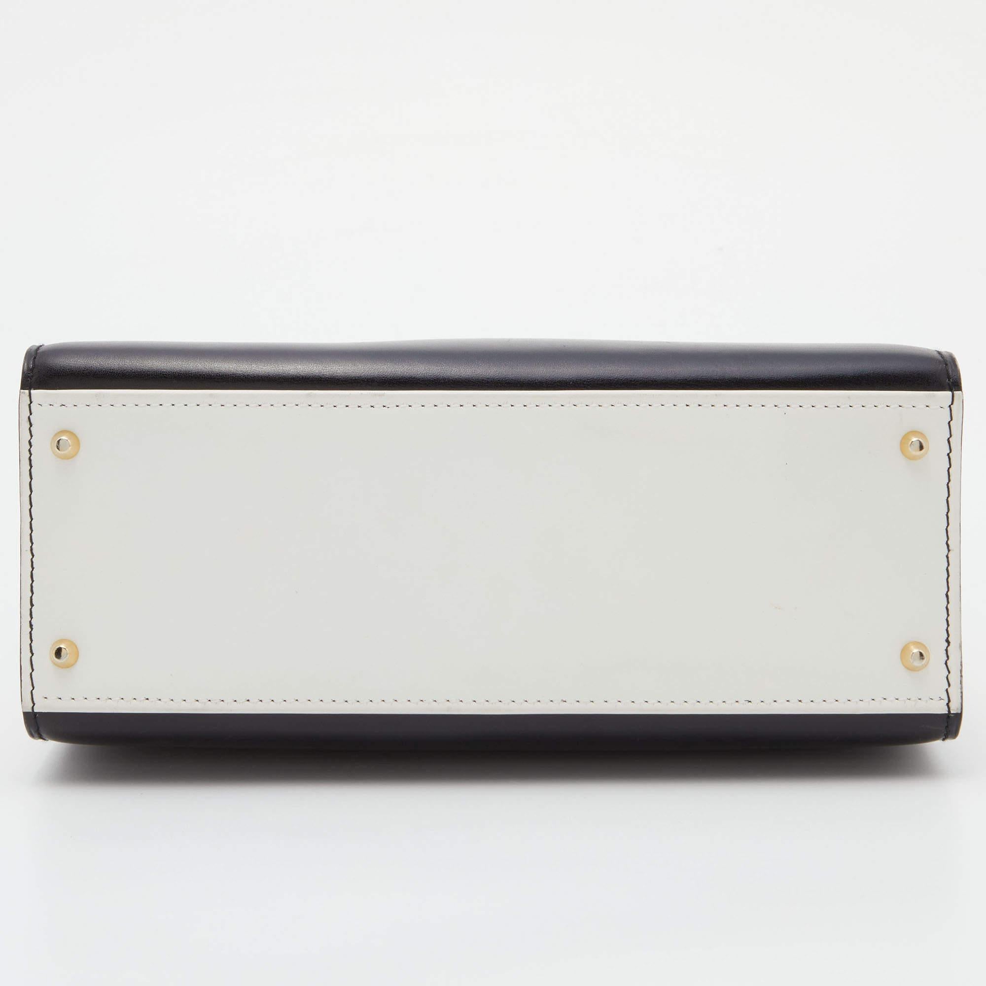 Celine Black/White Leather Vintage Box Top Handle Bag 2