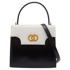 Celine Black/White Leather Vintage Box Top Handle Bag