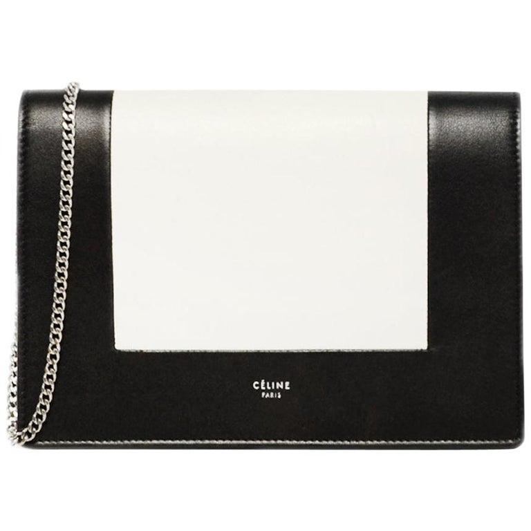 Celine Black/White Smooth Lambskin Leather Frame Clutch On Chain Crossbody  Bag For Sale at 1stDibs