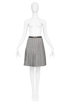 Celine Black & White Stripe Box Pleat Skirt With Hardware