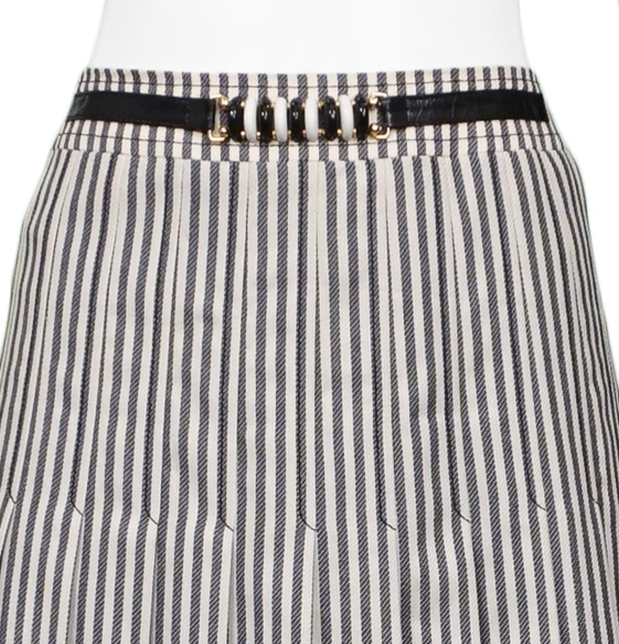 Gray Celine Black & White Stripe Box Pleat Skirt With Hardware For Sale