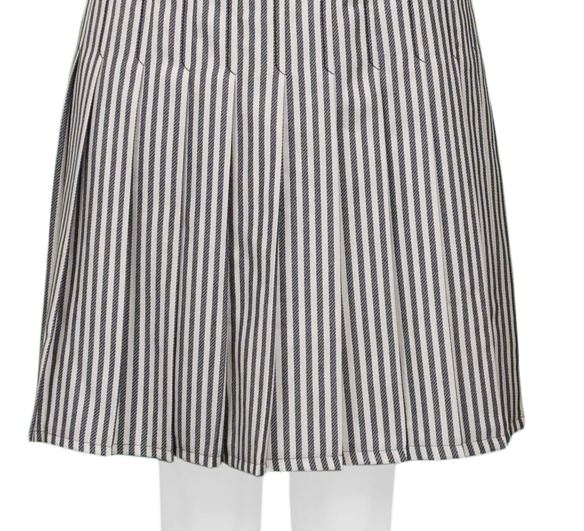 Celine Black & White Stripe Box Pleat Skirt With Hardware In Excellent Condition For Sale In Los Angeles, CA