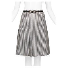 Retro Celine Black & White Stripe Box Pleat Skirt With Hardware