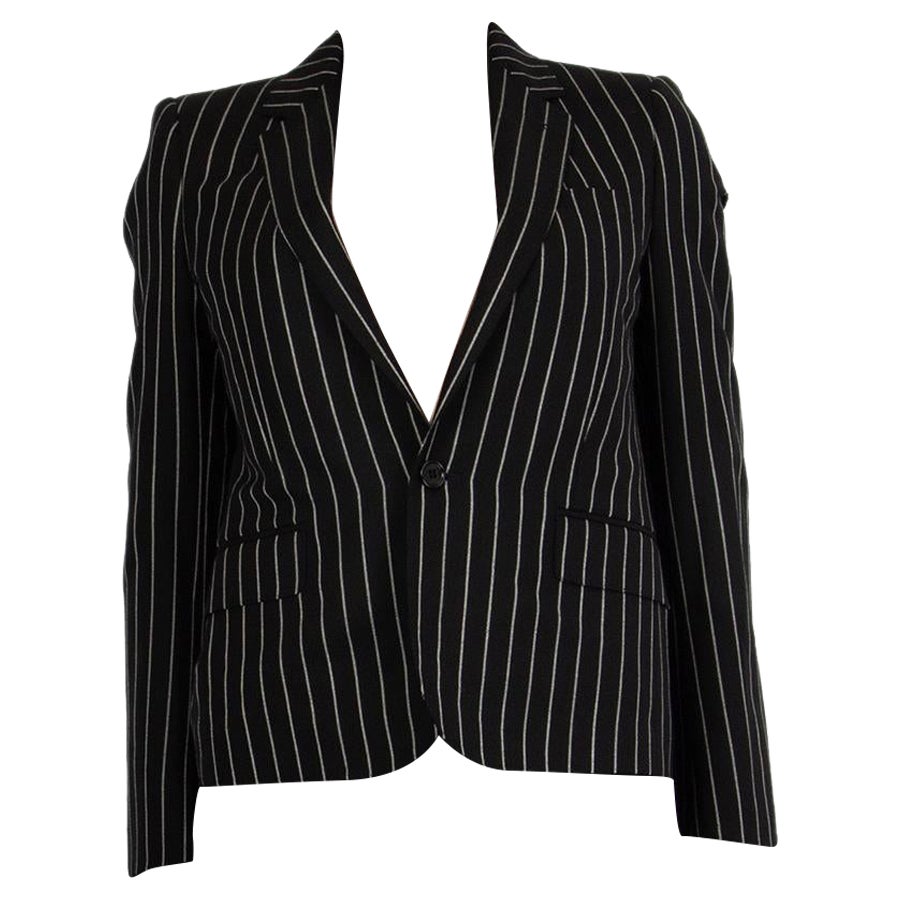 CELINE - Blazer CLASSIQUE en laine noire et blanche à imprimé triangulaire rose 34 XXS