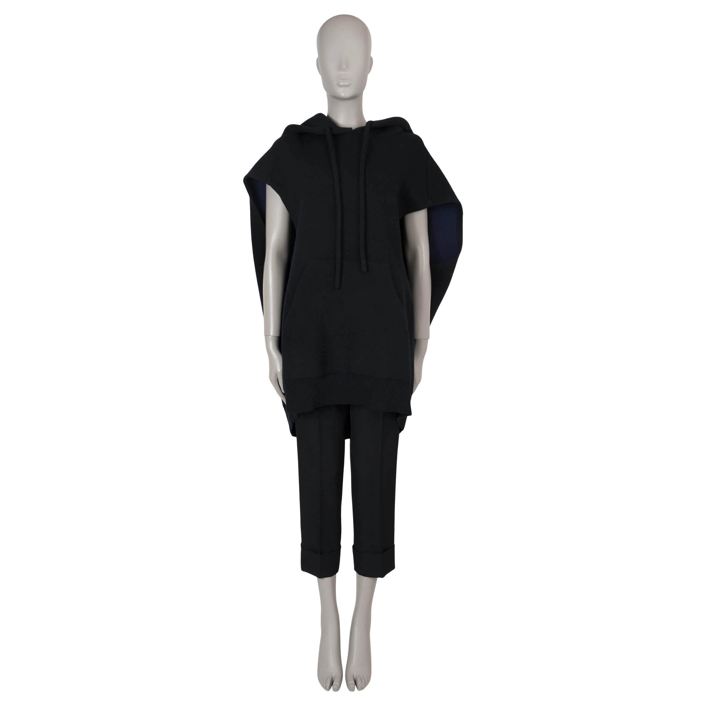 CELINE black wool 2018 DOUBLE FACE HOODED PONCHO Jacket S For Sale 1