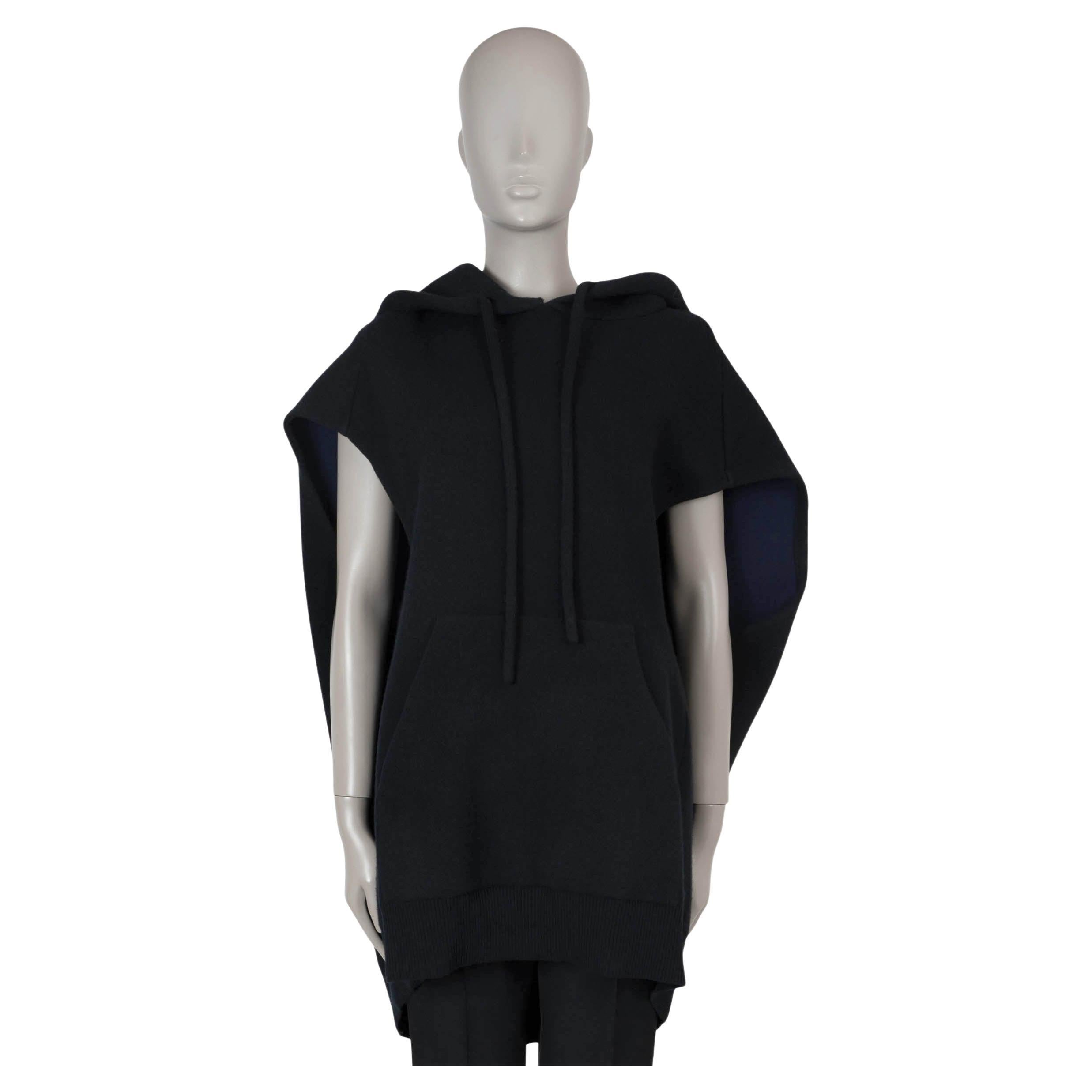 CELINE black wool 2018 DOUBLE FACE HOODED PONCHO Jacket S For Sale