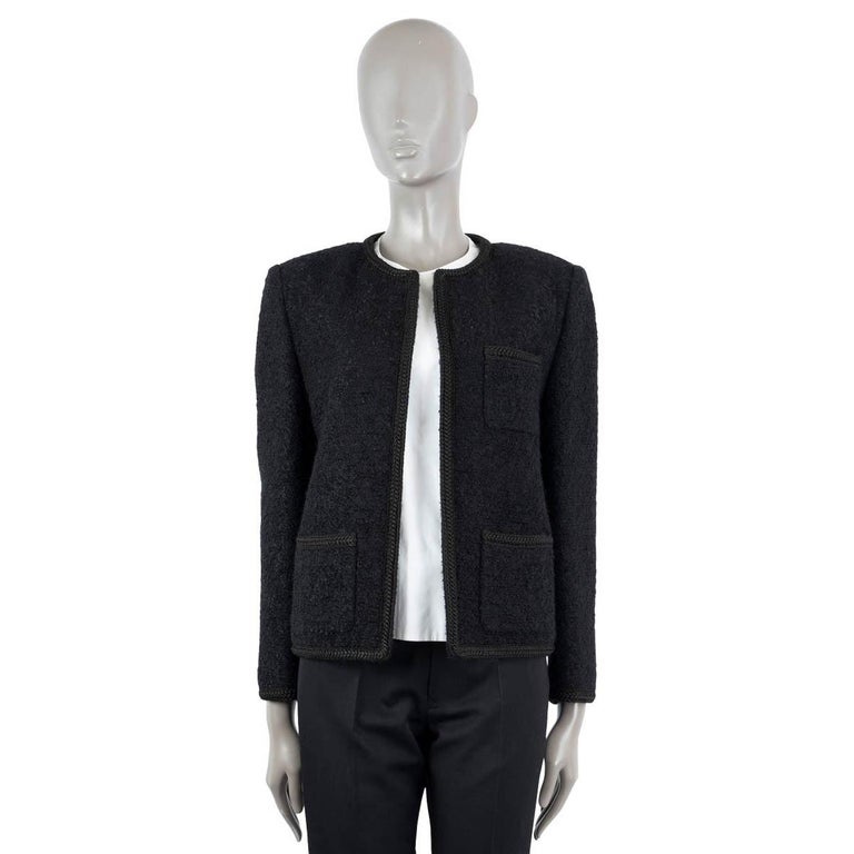 CELINE black wool 2020 CHASSEUR OPEN TWEED Jacket 42 L For Sale at 1stDibs