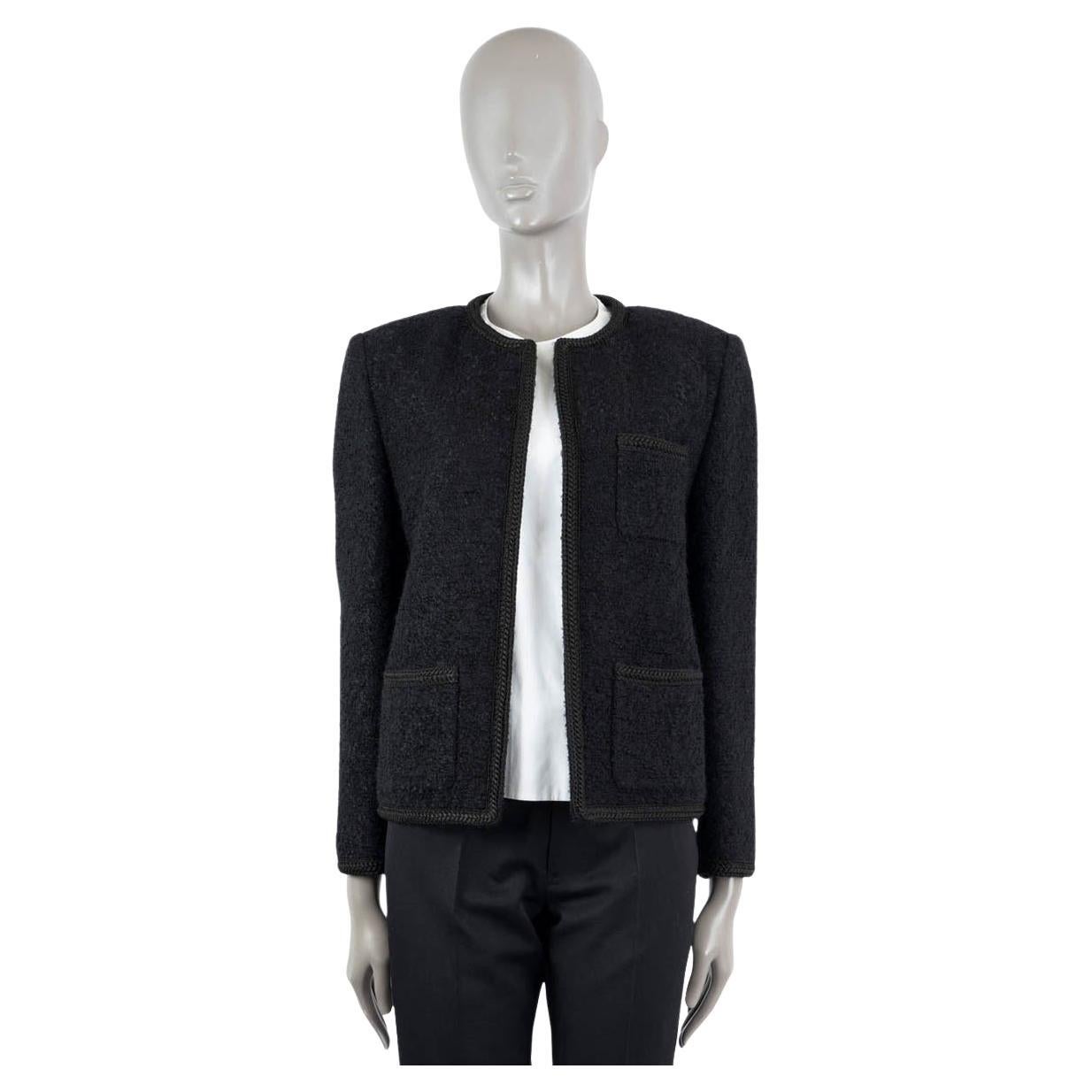 Celine Black Wool 2020 Chasseur Open Tweed Jacket 42 L